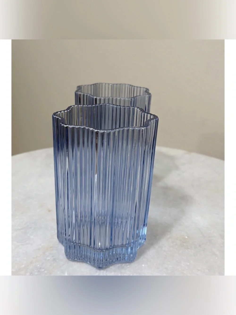 Glass Hause Set of 2 Ribbed Floral Shape Glasses 12 oz Blue